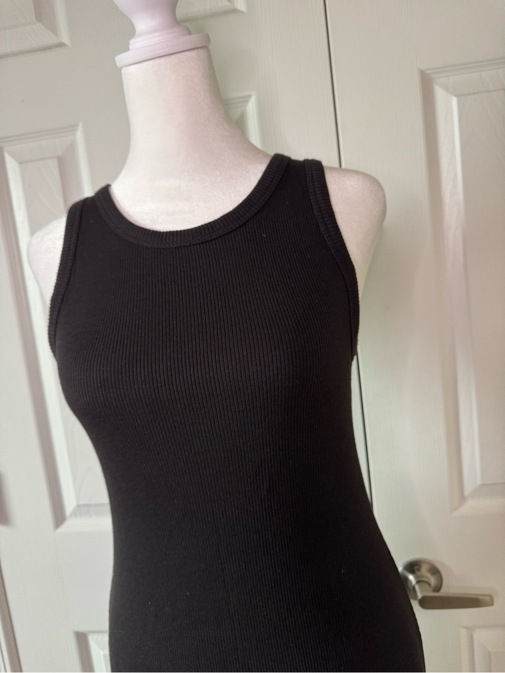 Theory Ribbed Tank Maxi Dress Size M Black Sleeveless Bodycon Minimalist Chic - Picture 3 of 6